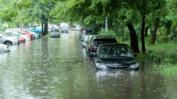 cars parked heavy rain